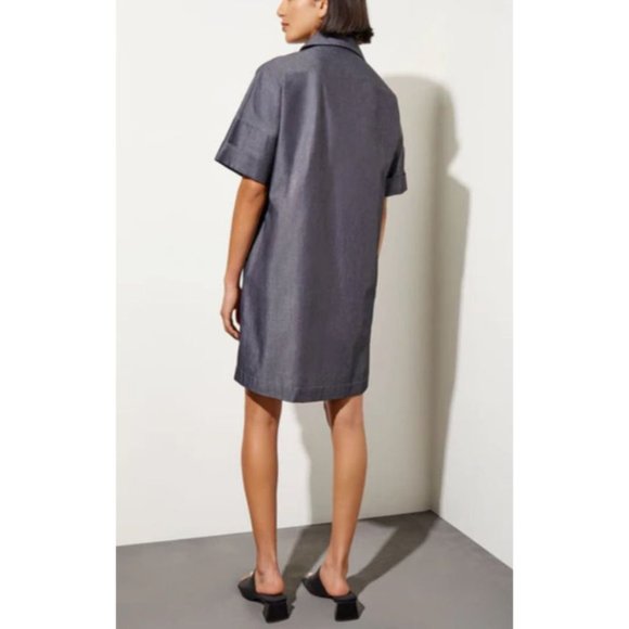 Ming Wang Side Pocket A Line Chambray Shirt Dress XL Dark Denim $195 Washable - Picture 11 of 16